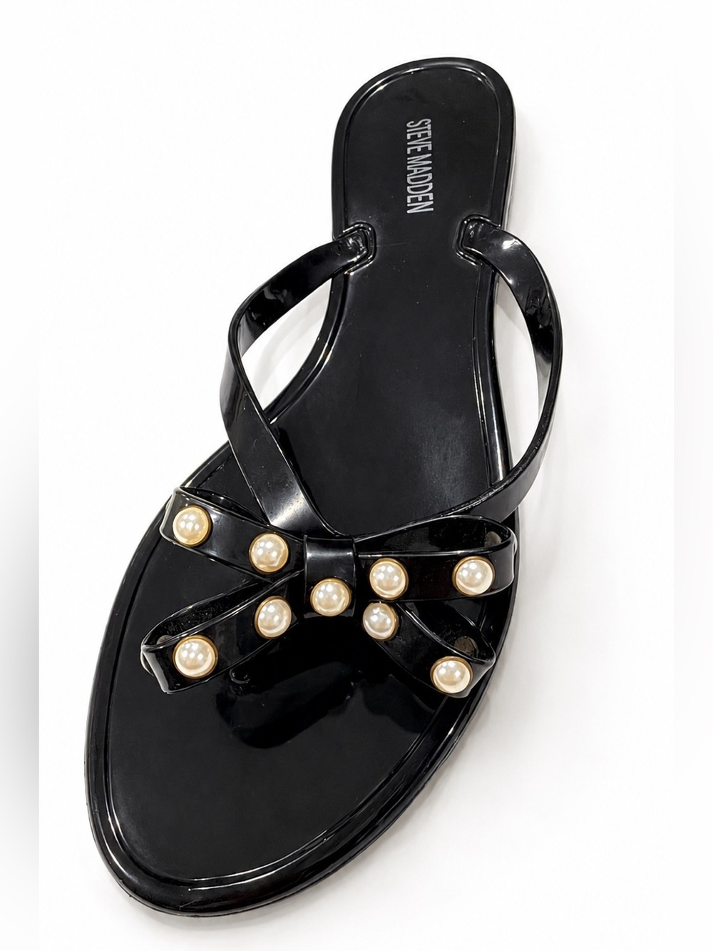 Steve Madden Black Pearl-Embellished Jelly Sandals | Size 8 - Picture 2 of 4